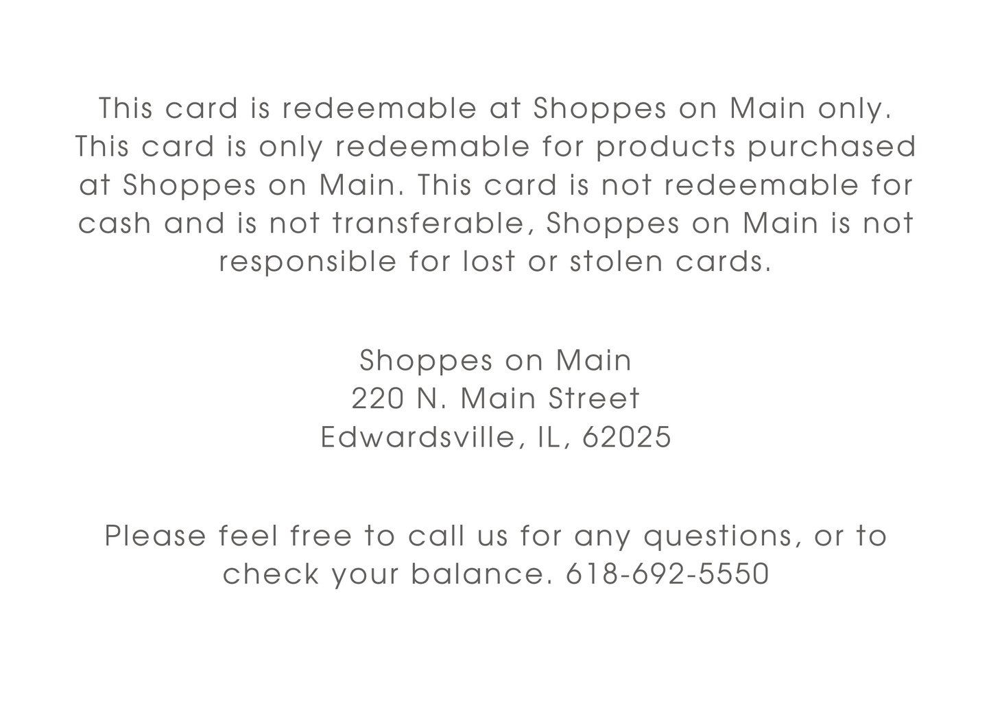 Gift Card - Shoppes on Main - Physical